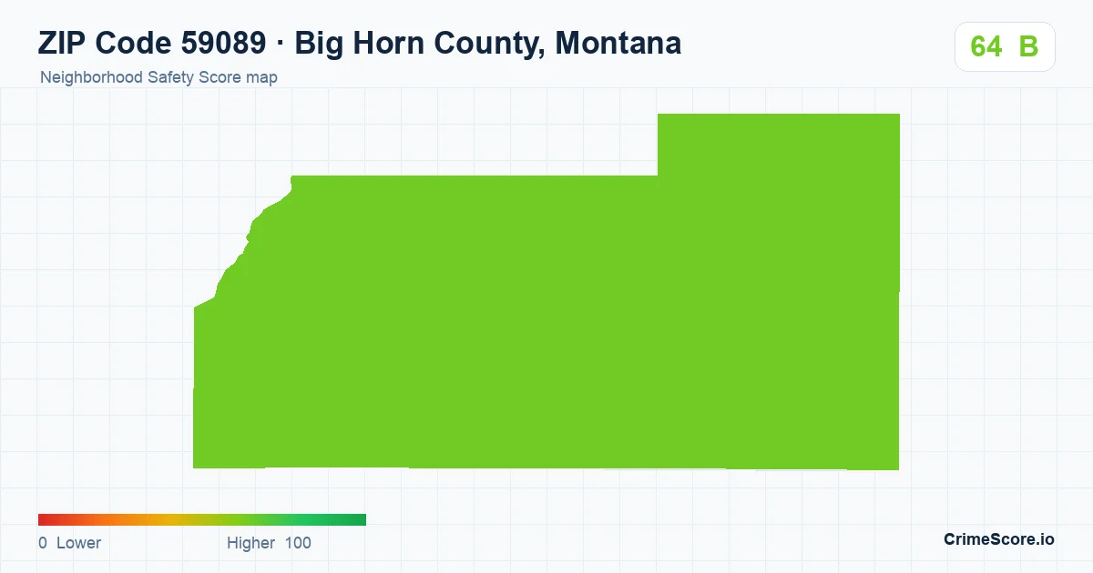 ZIP Code 59089 in Big Horn County, Montana neighborhood Safety Score map