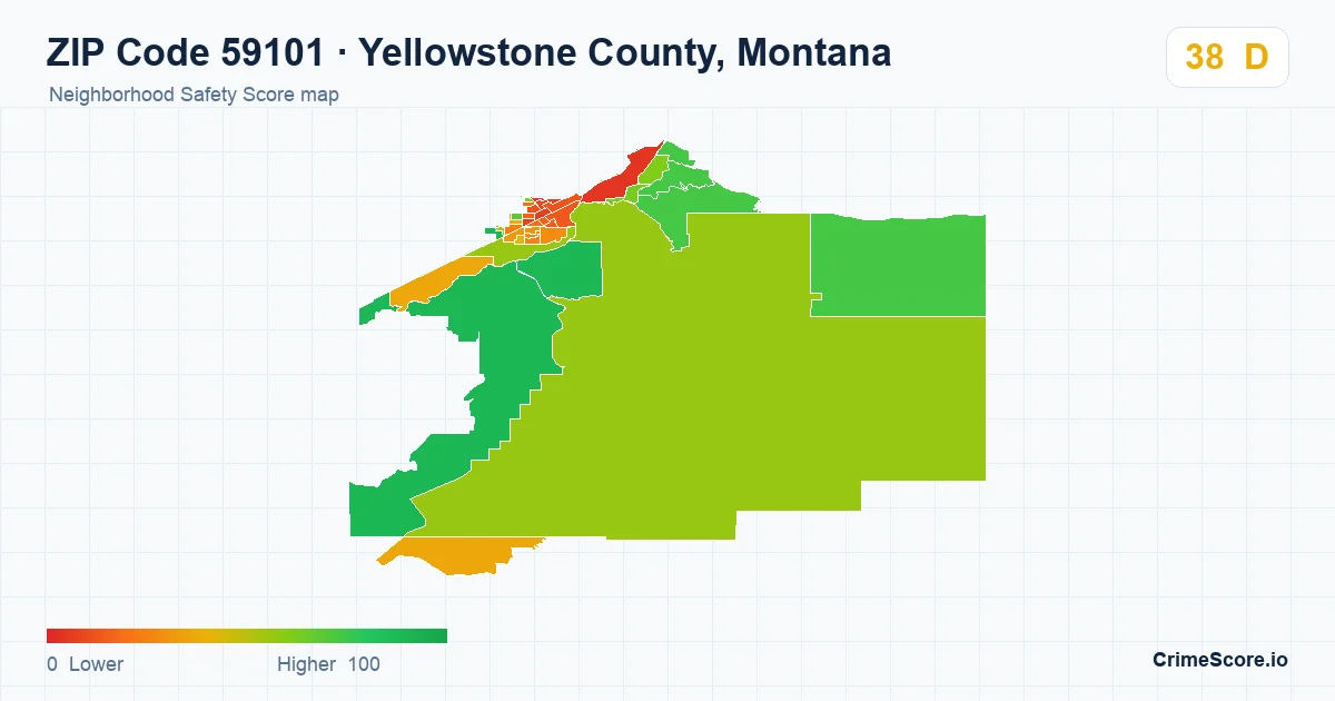 ZIP Code 59101 in Yellowstone County, Montana neighborhood Safety Score map