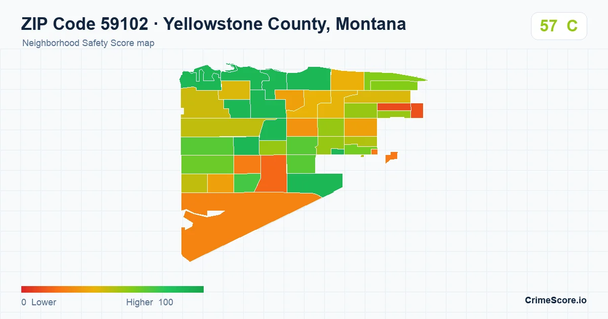 ZIP Code 59102 in Yellowstone County, Montana neighborhood Safety Score map