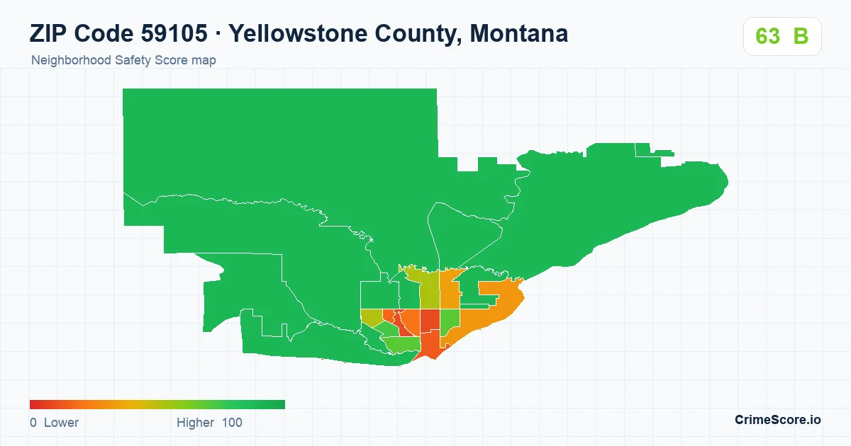 ZIP Code 59105 in Yellowstone County, Montana neighborhood Safety Score map