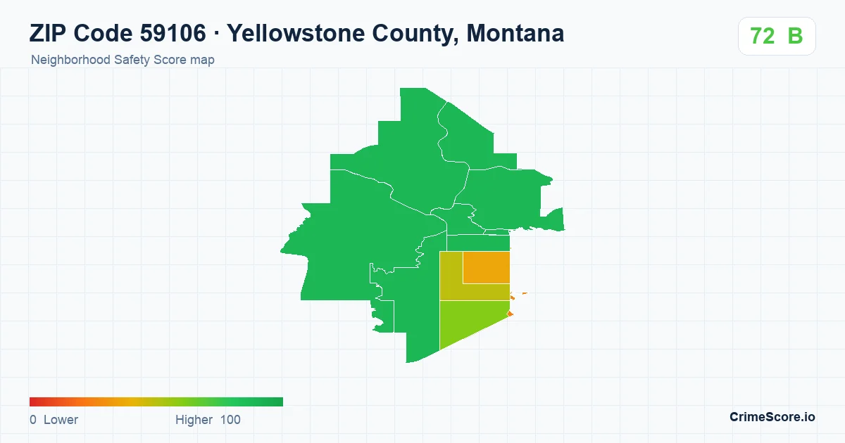 ZIP Code 59106 in Yellowstone County, Montana neighborhood Safety Score map