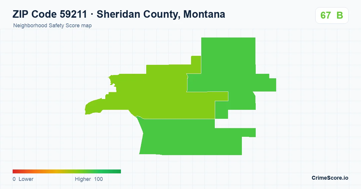 ZIP Code 59211 in Sheridan County, Montana neighborhood Safety Score map