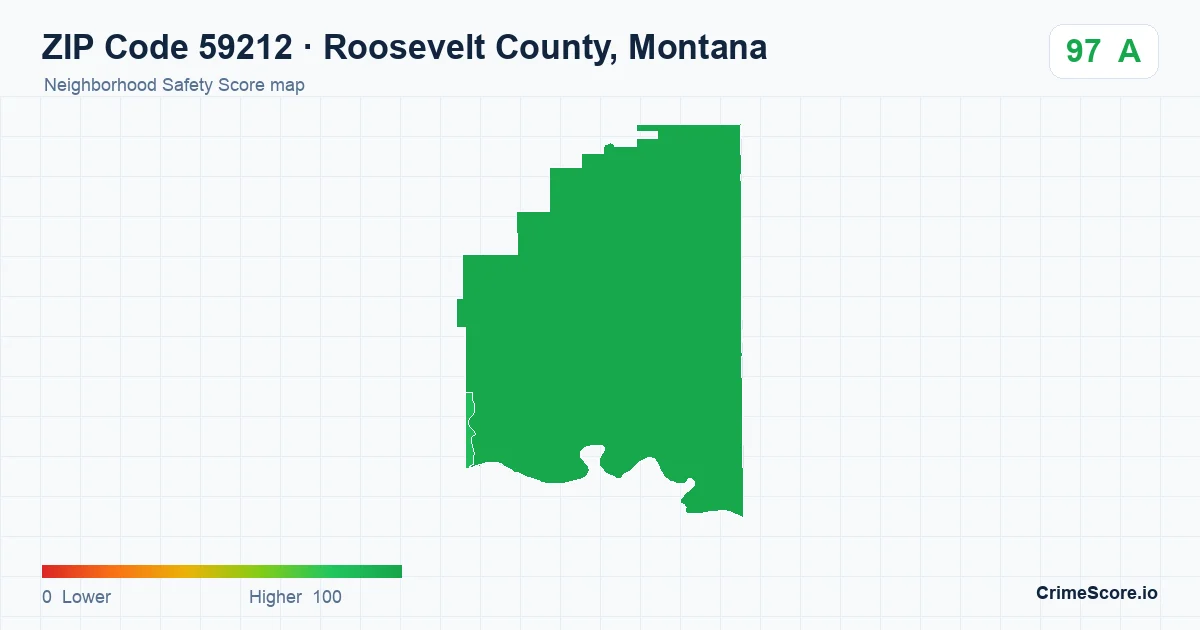 ZIP Code 59212 in Roosevelt County, Montana neighborhood Safety Score map