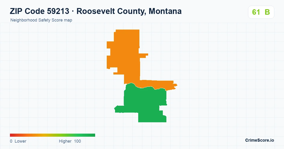 ZIP Code 59213 in Roosevelt County, Montana neighborhood Safety Score map