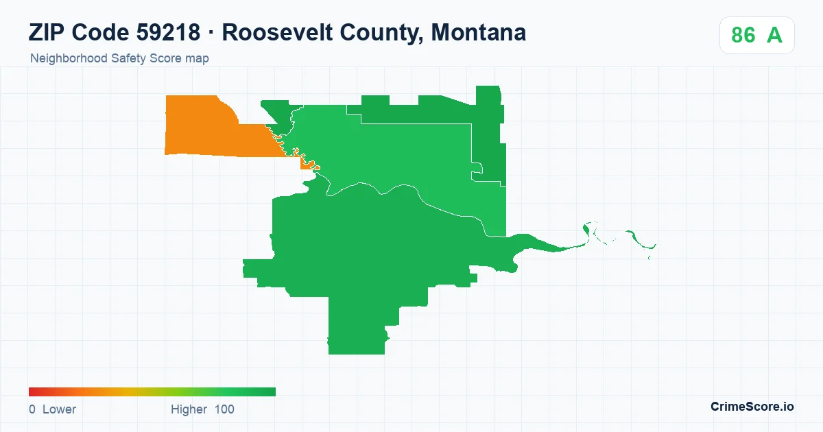 ZIP Code 59218 in Roosevelt County, Montana neighborhood Safety Score map