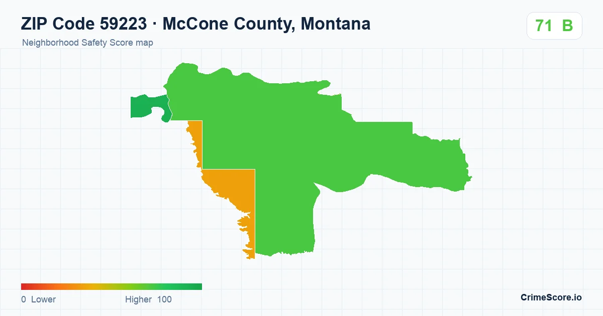 ZIP Code 59223 in McCone County, Montana neighborhood Safety Score map