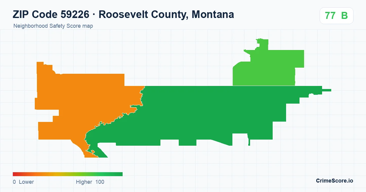 ZIP Code 59226 in Roosevelt County, Montana neighborhood Safety Score map