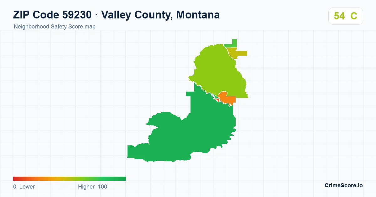 ZIP Code 59230 in Valley County, Montana neighborhood Safety Score map
