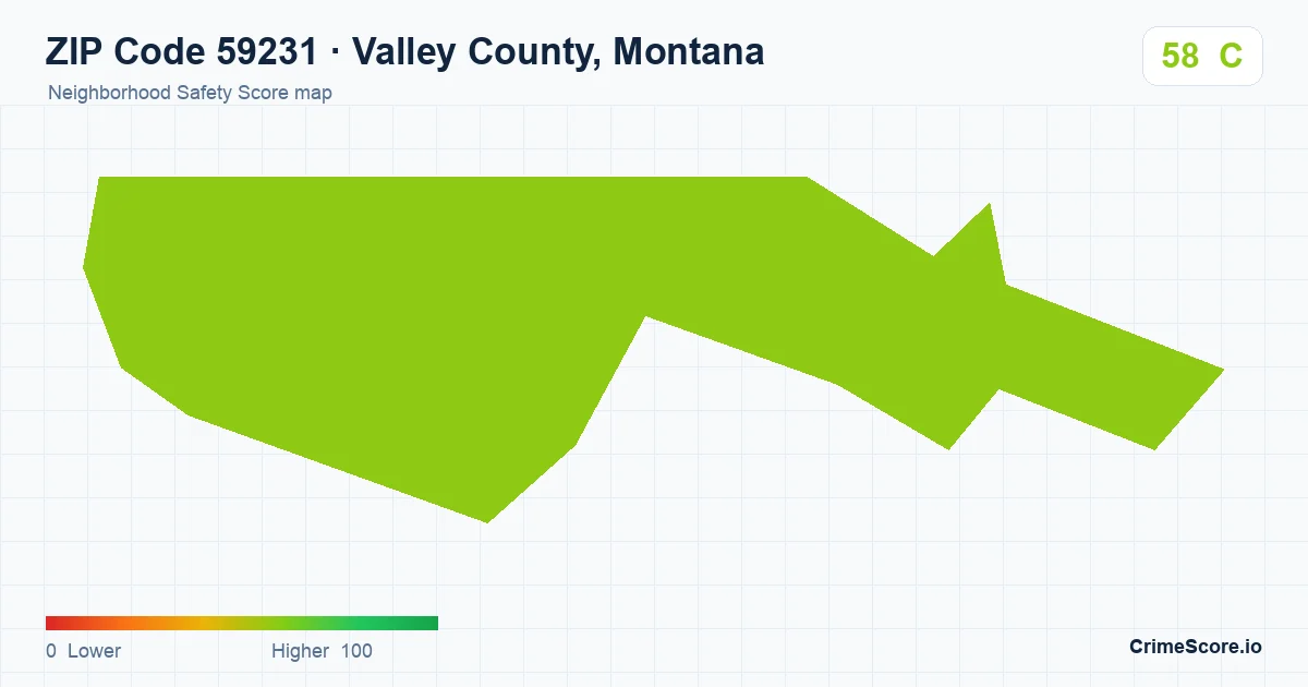 ZIP Code 59231 in Valley County, Montana neighborhood Safety Score map