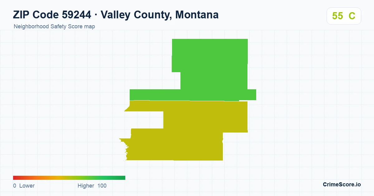 ZIP Code 59244 in Valley County, Montana neighborhood Safety Score map