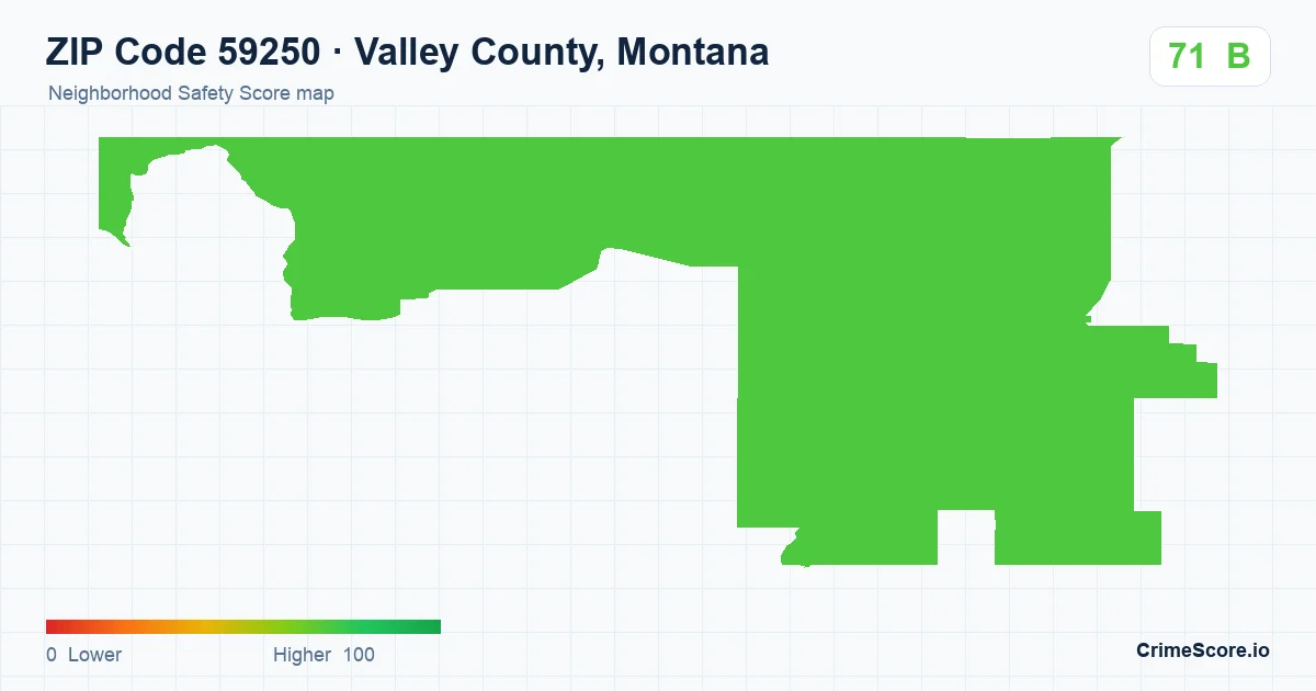 ZIP Code 59250 in Valley County, Montana neighborhood Safety Score map