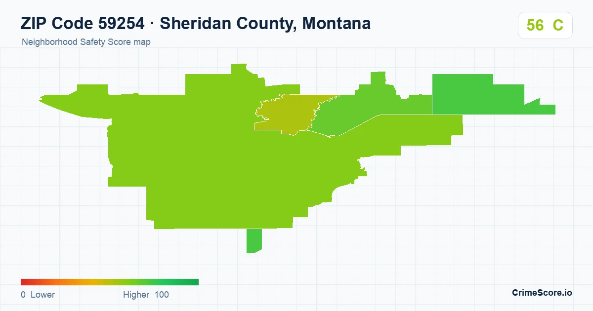 ZIP Code 59254 in Sheridan County, Montana neighborhood Safety Score map