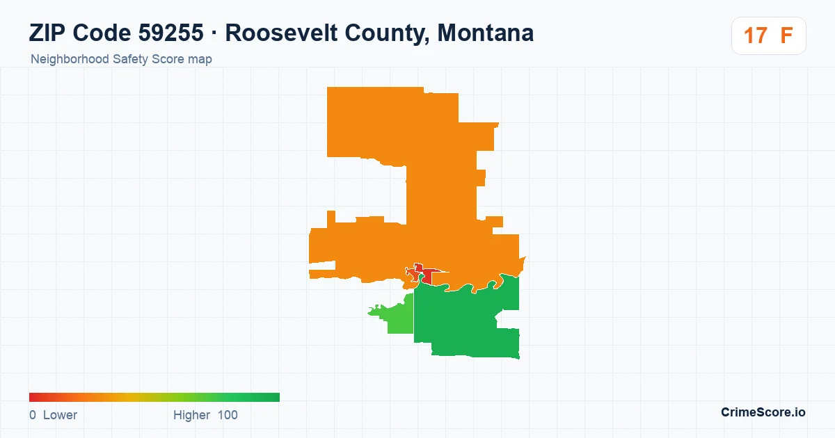 ZIP Code 59255 in Roosevelt County, Montana neighborhood Safety Score map