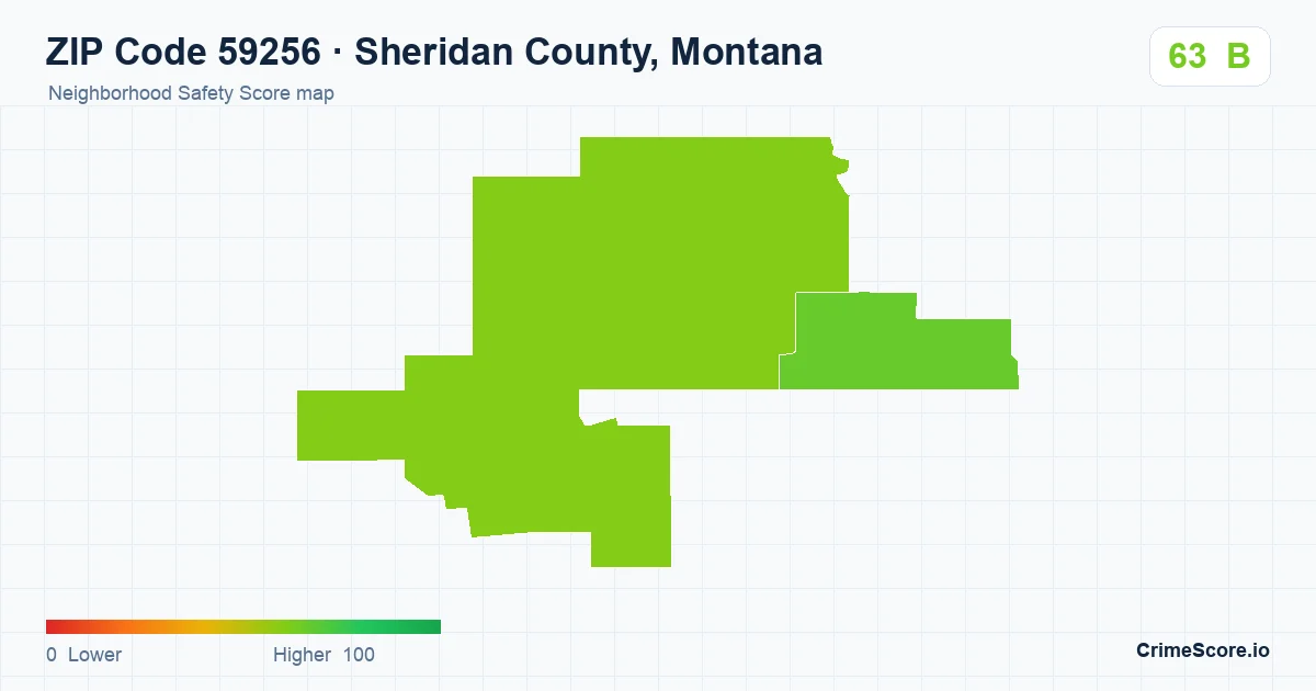 ZIP Code 59256 in Sheridan County, Montana neighborhood Safety Score map