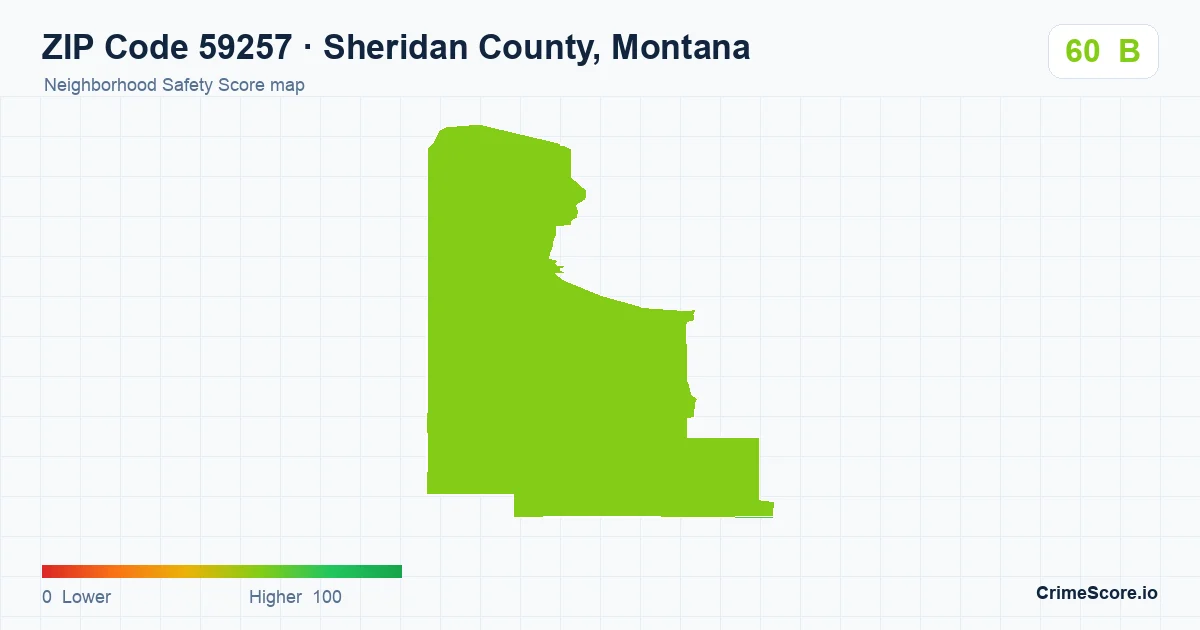 ZIP Code 59257 in Sheridan County, Montana neighborhood Safety Score map
