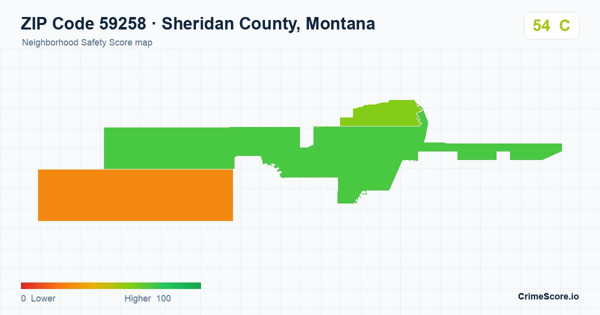 ZIP Code 59258 in Sheridan County, Montana neighborhood Safety Score map