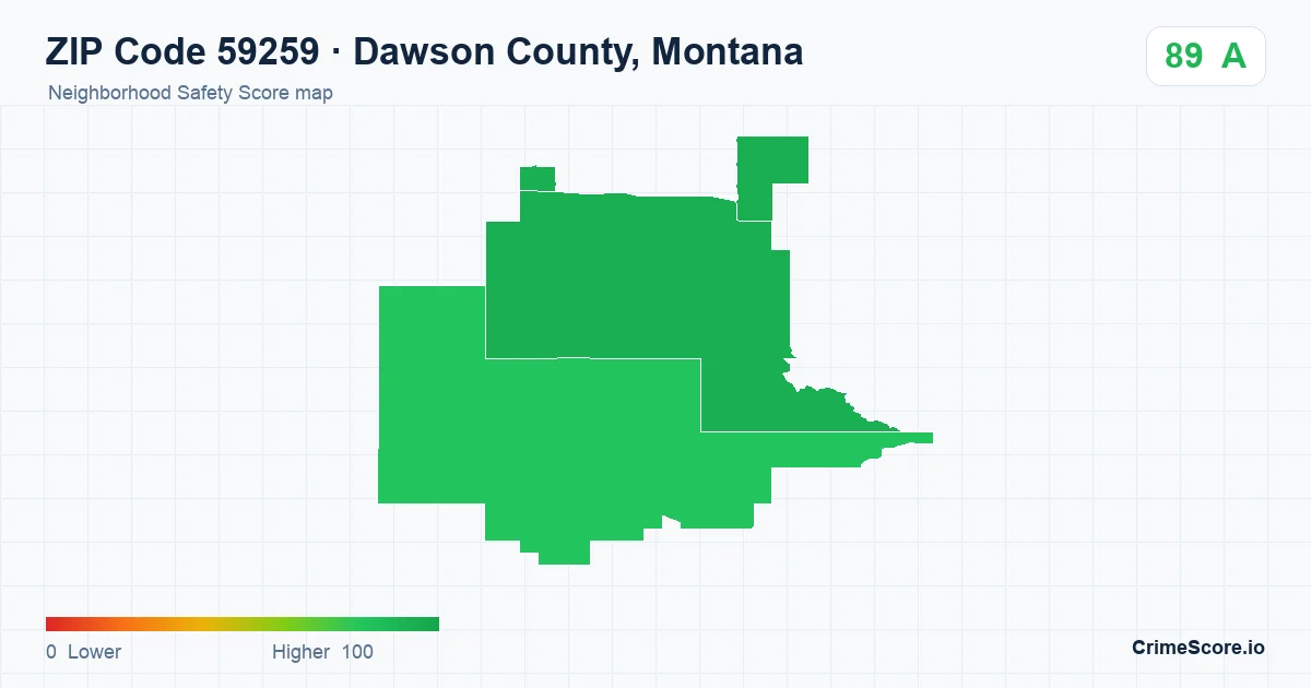 ZIP Code 59259 in Dawson County, Montana neighborhood Safety Score map