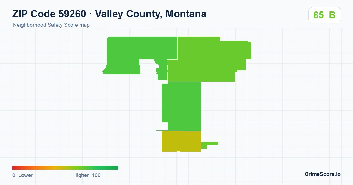 ZIP Code 59260 in Valley County, Montana neighborhood Safety Score map