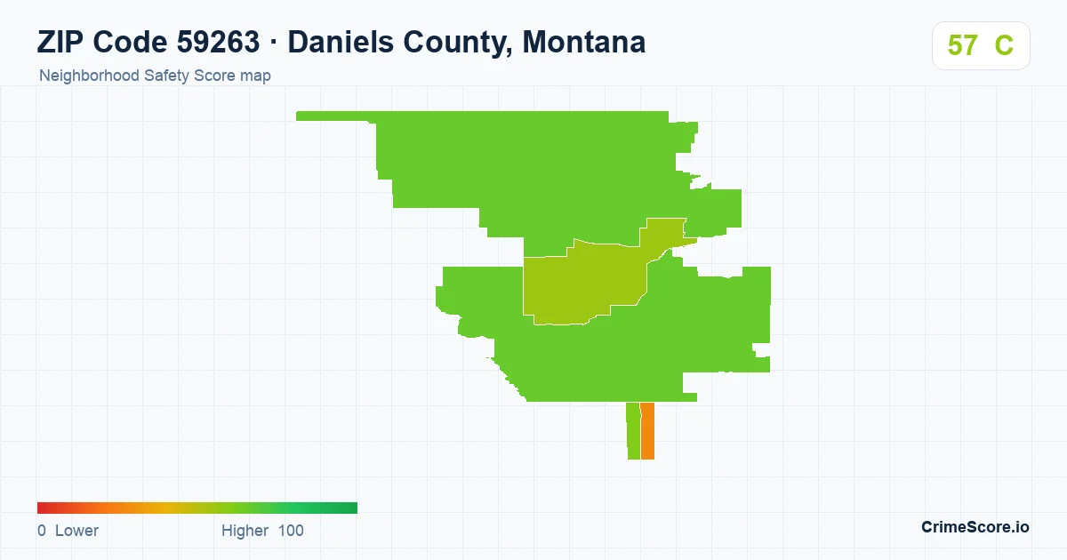 ZIP Code 59263 in Daniels County, Montana neighborhood Safety Score map