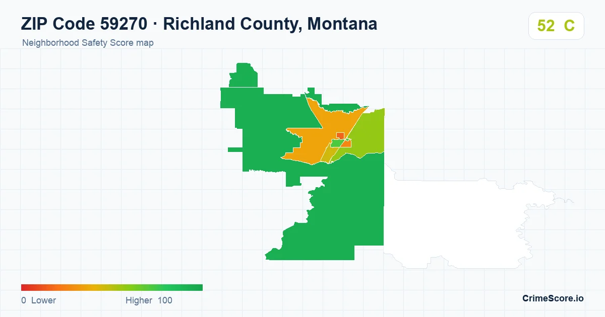 ZIP Code 59270 in Richland County, Montana neighborhood Safety Score map