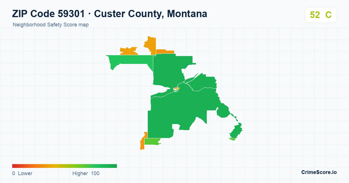 ZIP Code 59301 in Custer County, Montana neighborhood Safety Score map