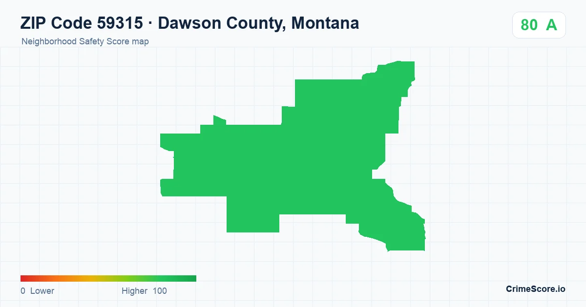 ZIP Code 59315 in Dawson County, Montana neighborhood Safety Score map