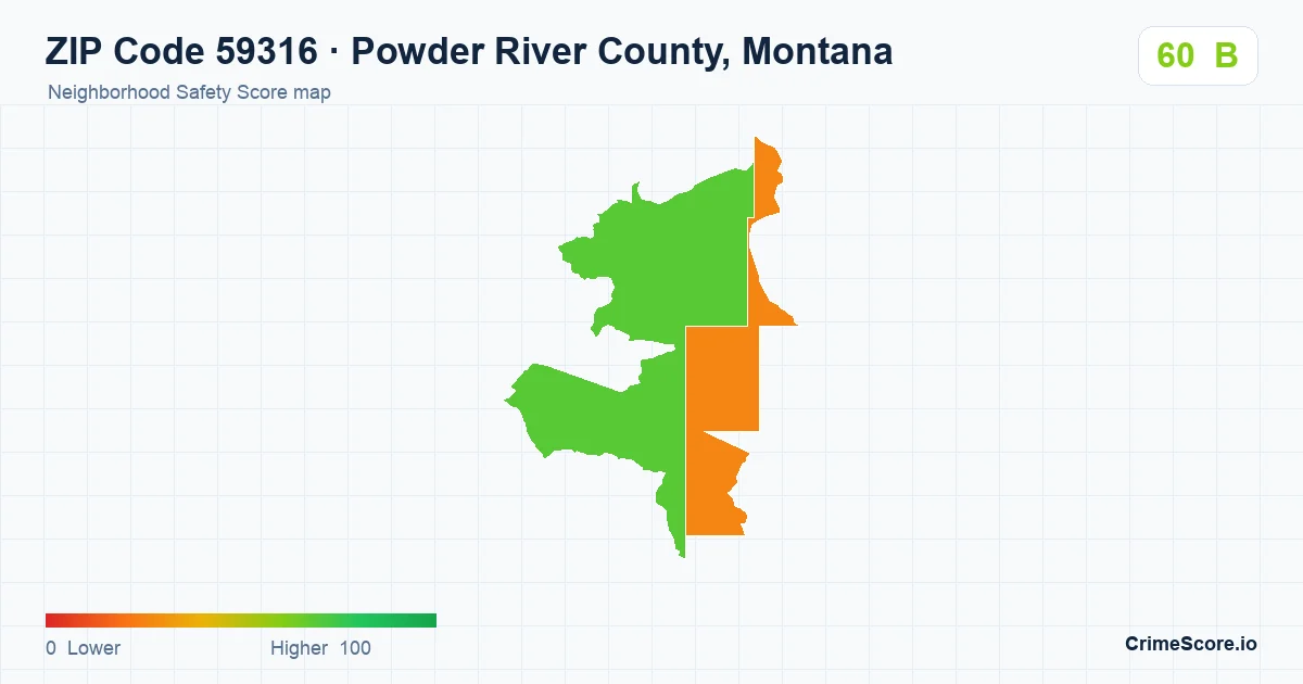 ZIP Code 59316 in Powder River County, Montana neighborhood Safety Score map