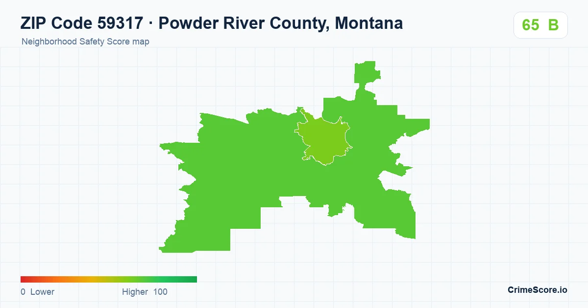 ZIP Code 59317 in Powder River County, Montana neighborhood Safety Score map