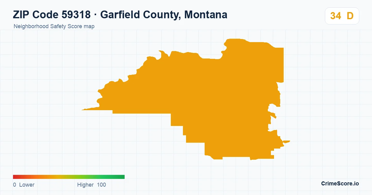 ZIP Code 59318 in Garfield County, Montana neighborhood Safety Score map