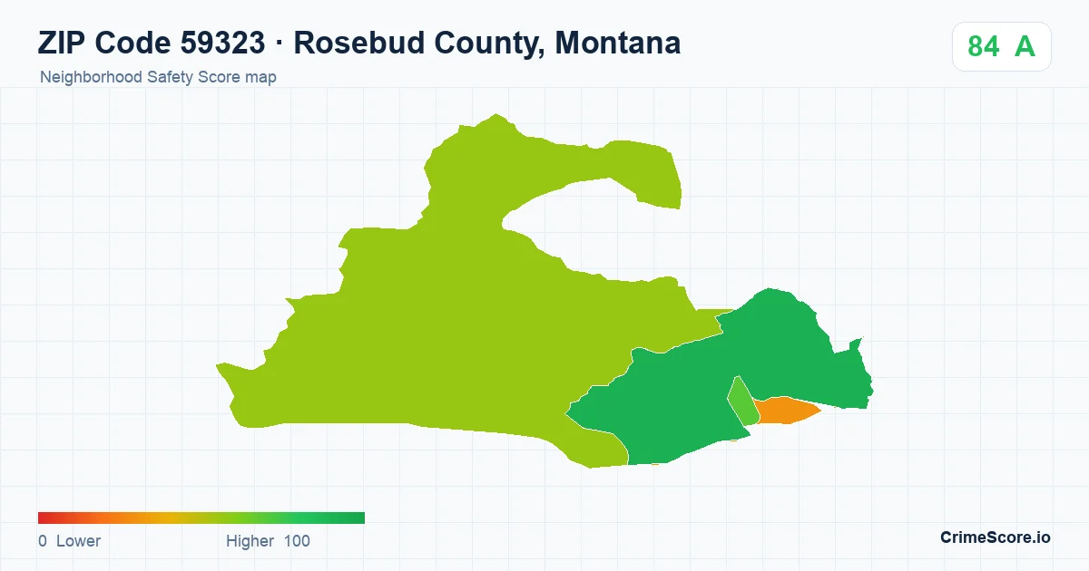ZIP Code 59323 in Rosebud County, Montana neighborhood Safety Score map