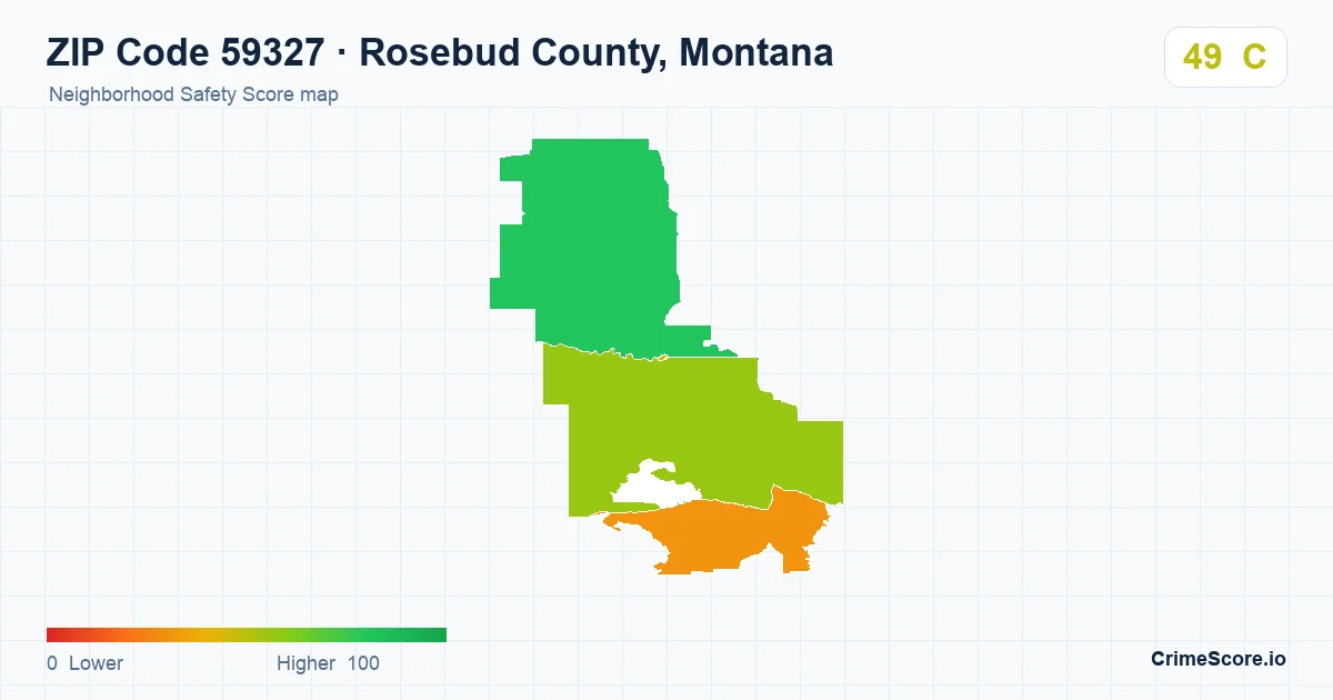 ZIP Code 59327 in Rosebud County, Montana neighborhood Safety Score map