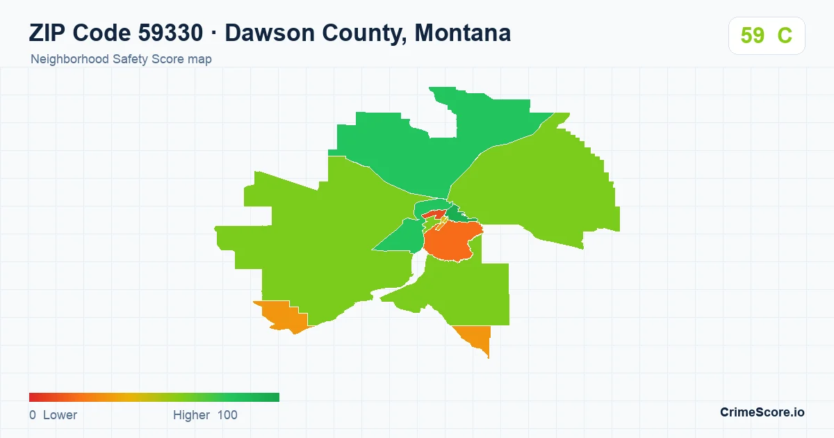 ZIP Code 59330 in Dawson County, Montana neighborhood Safety Score map