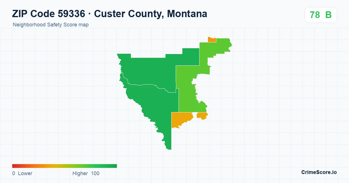 ZIP Code 59336 in Custer County, Montana neighborhood Safety Score map