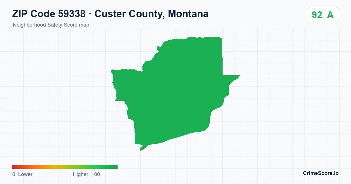 ZIP Code 59338 in Custer County, Montana neighborhood Safety Score map