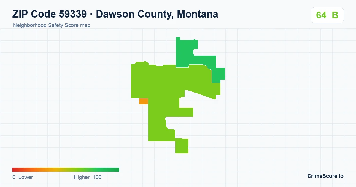 ZIP Code 59339 in Dawson County, Montana neighborhood Safety Score map