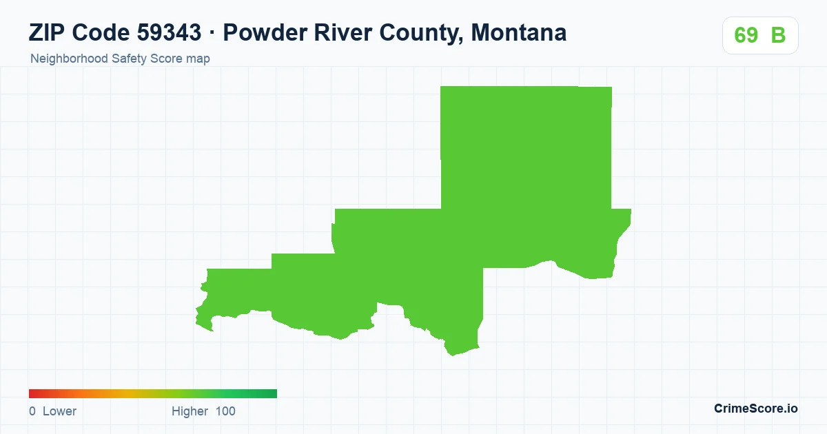 ZIP Code 59343 in Powder River County, Montana neighborhood Safety Score map