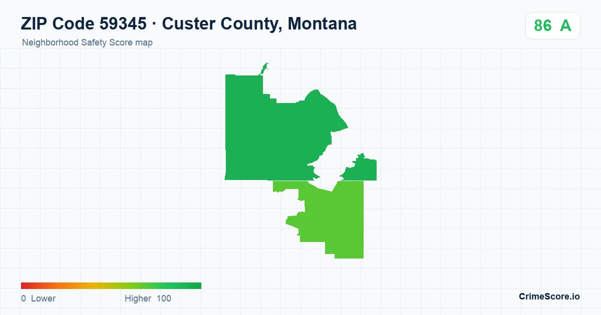 ZIP Code 59345 in Custer County, Montana neighborhood Safety Score map