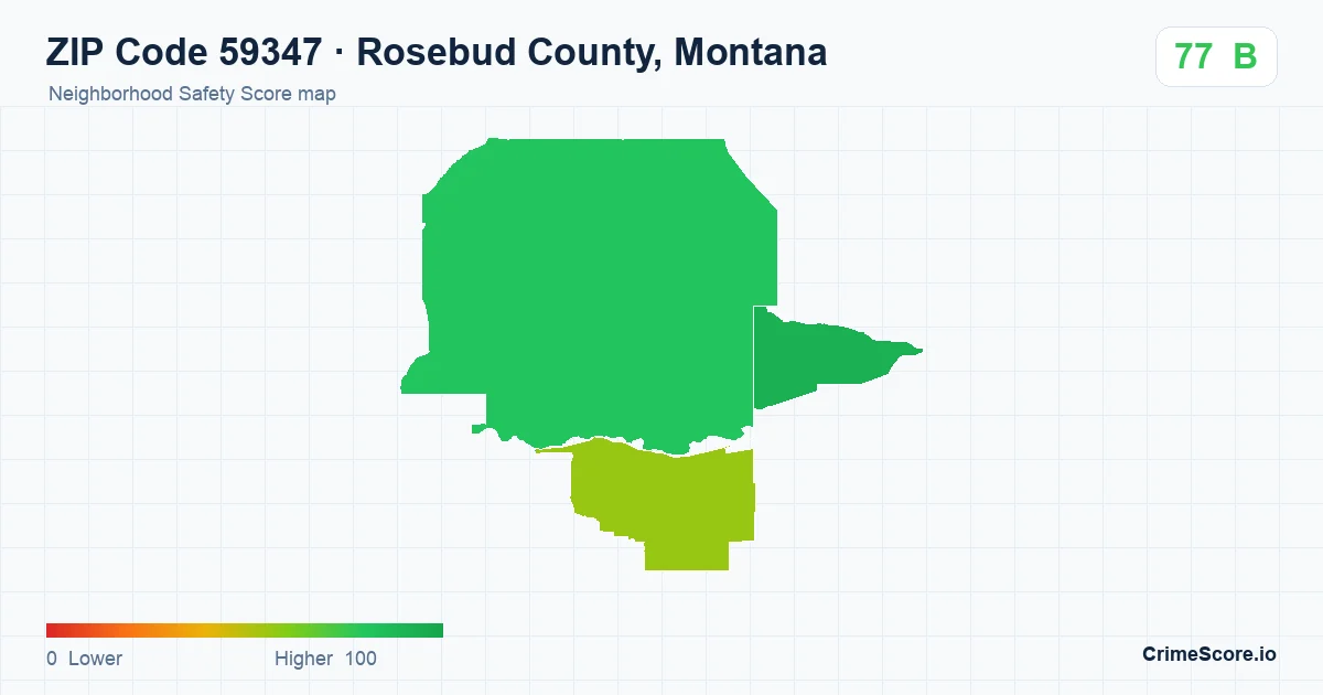 ZIP Code 59347 in Rosebud County, Montana neighborhood Safety Score map