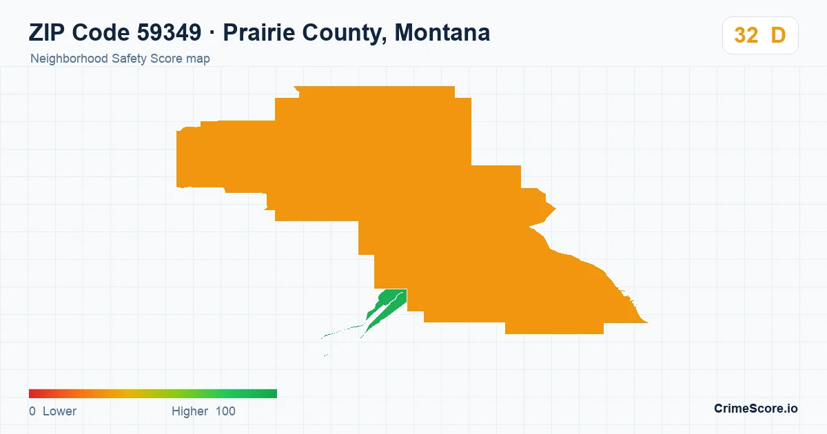 ZIP Code 59349 in Prairie County, Montana neighborhood Safety Score map