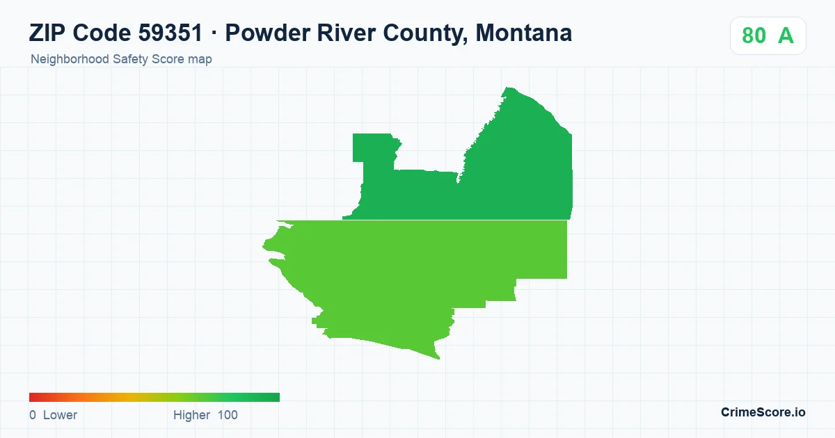 ZIP Code 59351 in Powder River County, Montana neighborhood Safety Score map