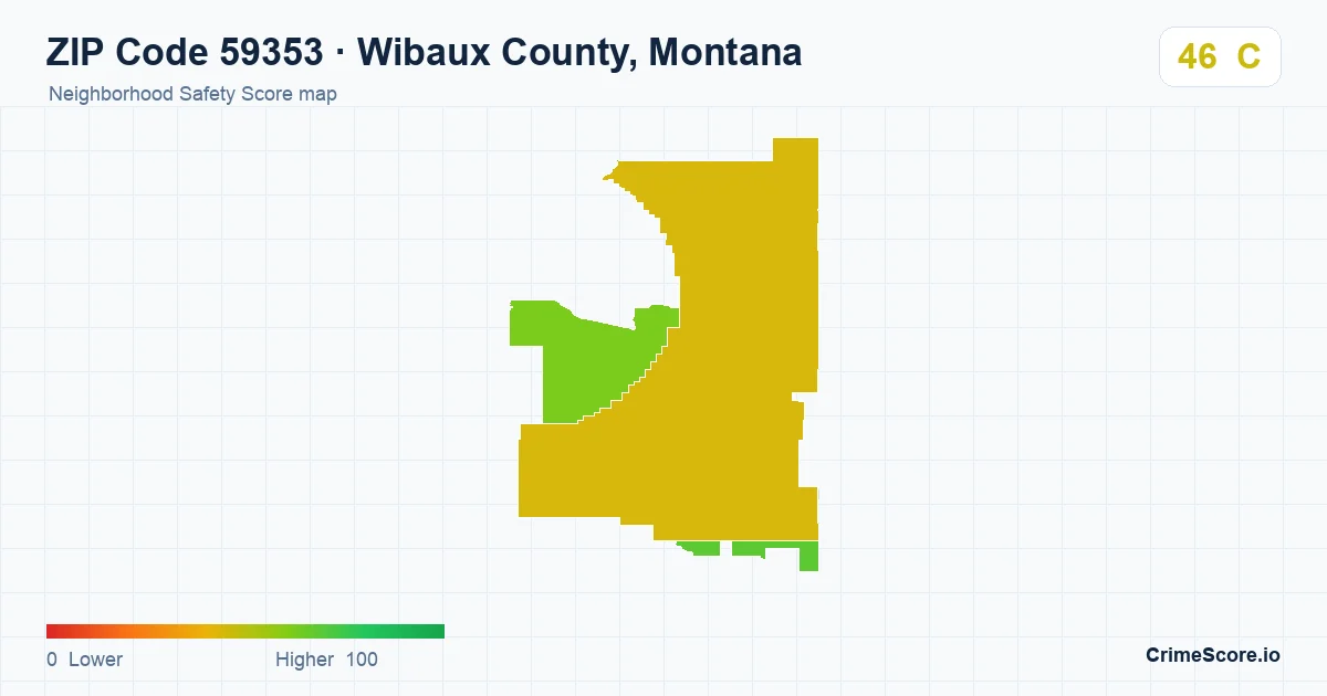 ZIP Code 59353 in Wibaux County, Montana neighborhood Safety Score map