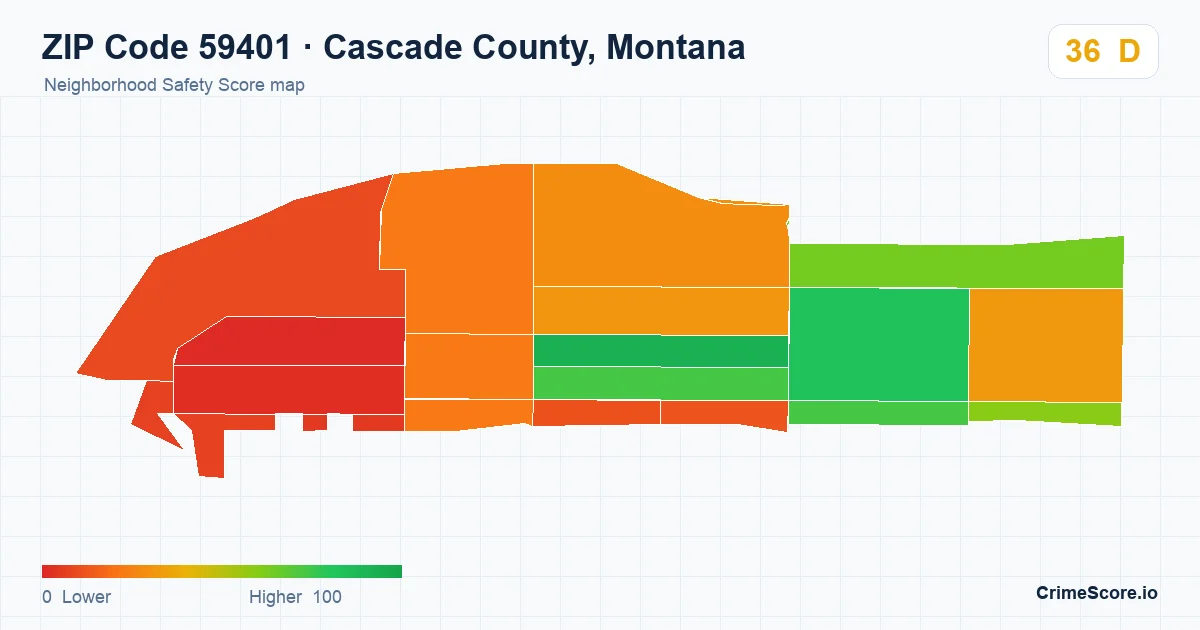ZIP Code 59401 in Cascade County, Montana neighborhood Safety Score map