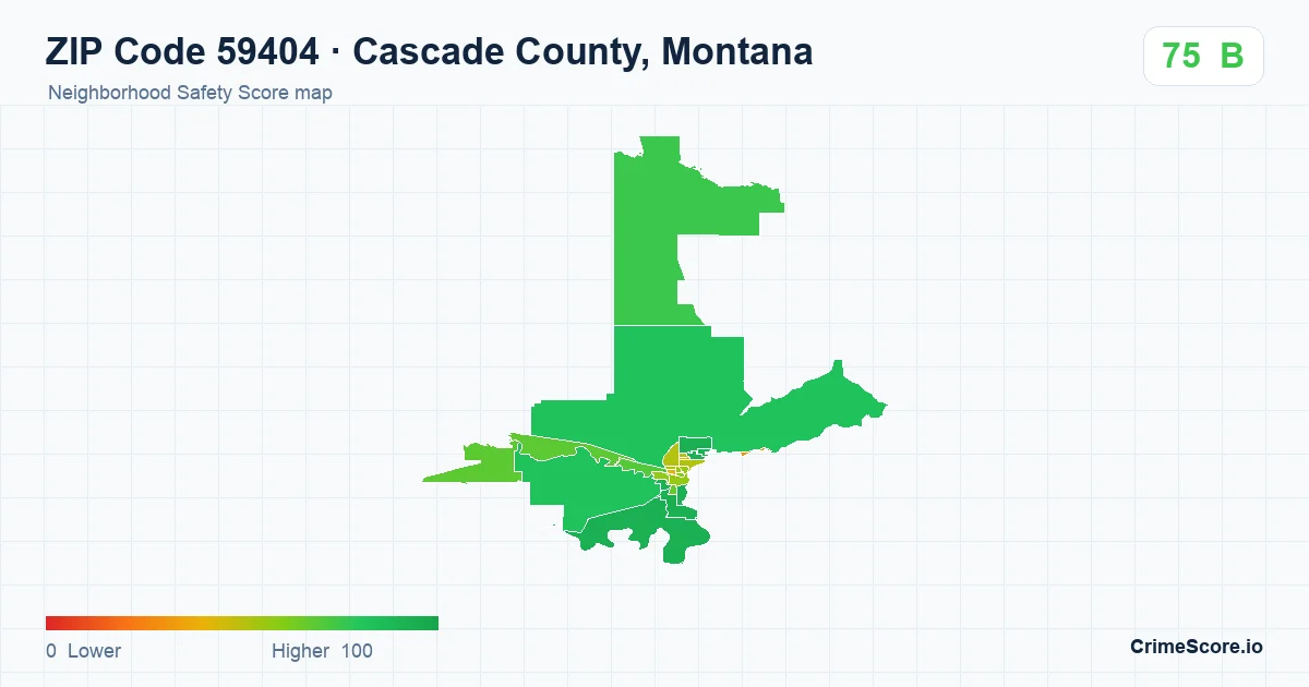 ZIP Code 59404 in Cascade County, Montana neighborhood Safety Score map