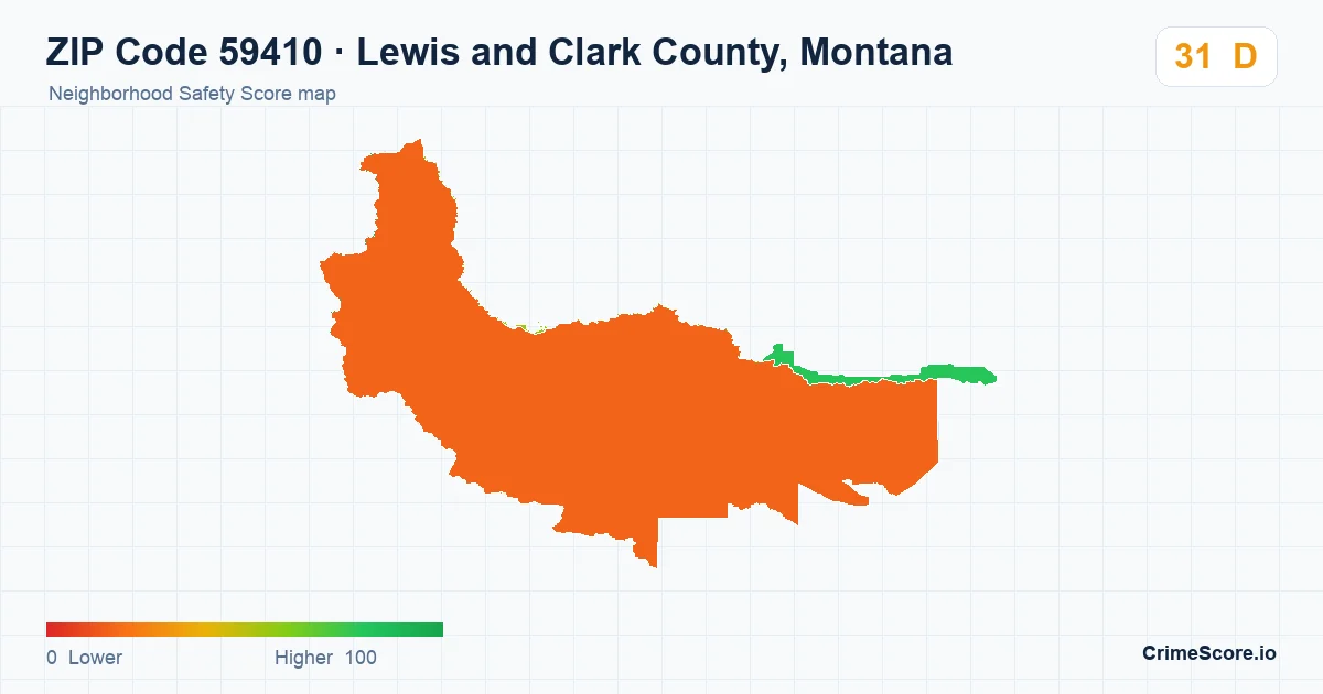 ZIP Code 59410 in Lewis and Clark County, Montana neighborhood Safety Score map