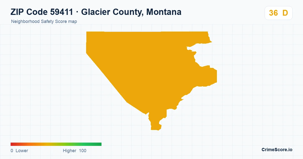 ZIP Code 59411 in Glacier County, Montana neighborhood Safety Score map