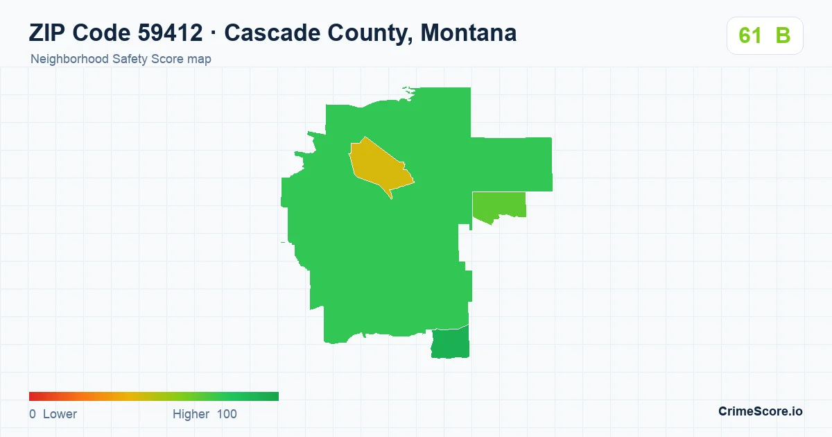 ZIP Code 59412 in Cascade County, Montana neighborhood Safety Score map