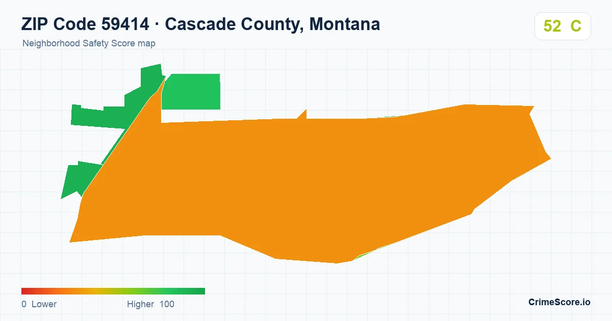 ZIP Code 59414 in Cascade County, Montana neighborhood Safety Score map