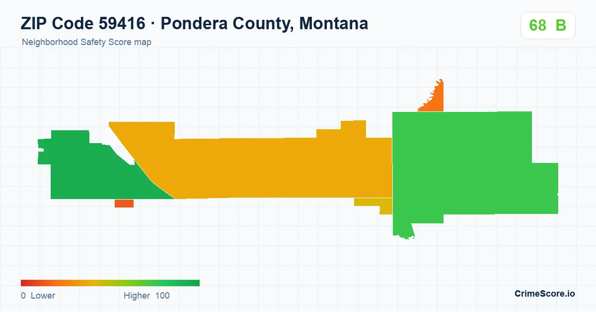 ZIP Code 59416 in Pondera County, Montana neighborhood Safety Score map