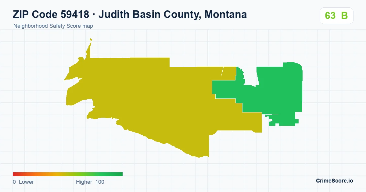 ZIP Code 59418 in Judith Basin County, Montana neighborhood Safety Score map
