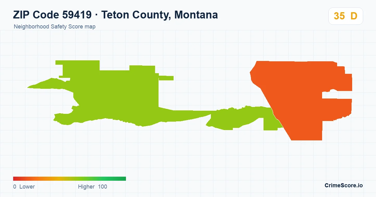 ZIP Code 59419 in Teton County, Montana neighborhood Safety Score map